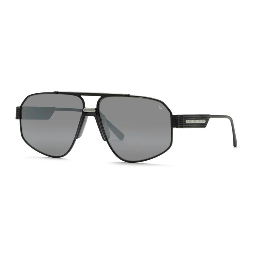 Philipp Plein Sunglasses Aviator Full Rim, Black Frame and Smoke Silver Mirror